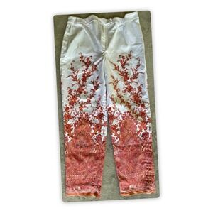 Talbots‎ Petites Womens 10 White Paisley Floral Crop Pants Stretch Boho